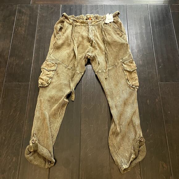 NEW Free People FP One Frankie Pants Waffle Cargo Olive Women's Size L - Picture 2 of 4